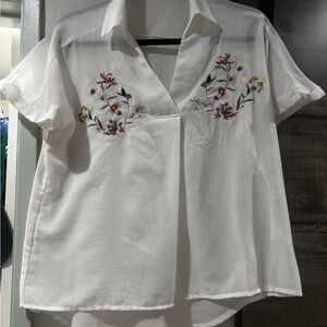 Embroidered Floral White Blouse